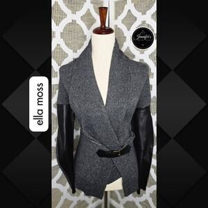 Ella Moss Gray Dita Faux Leather Belt Detail Knit Cardigan Size M